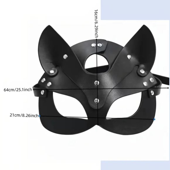 Leather Mask Cat Fox Naughty Fetish Kitty Masquerade Face Black Cosplay Goth New - Picture 8 of 10